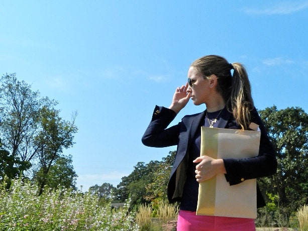 Odette Portfolio Clutch - Natural Leather & Gold