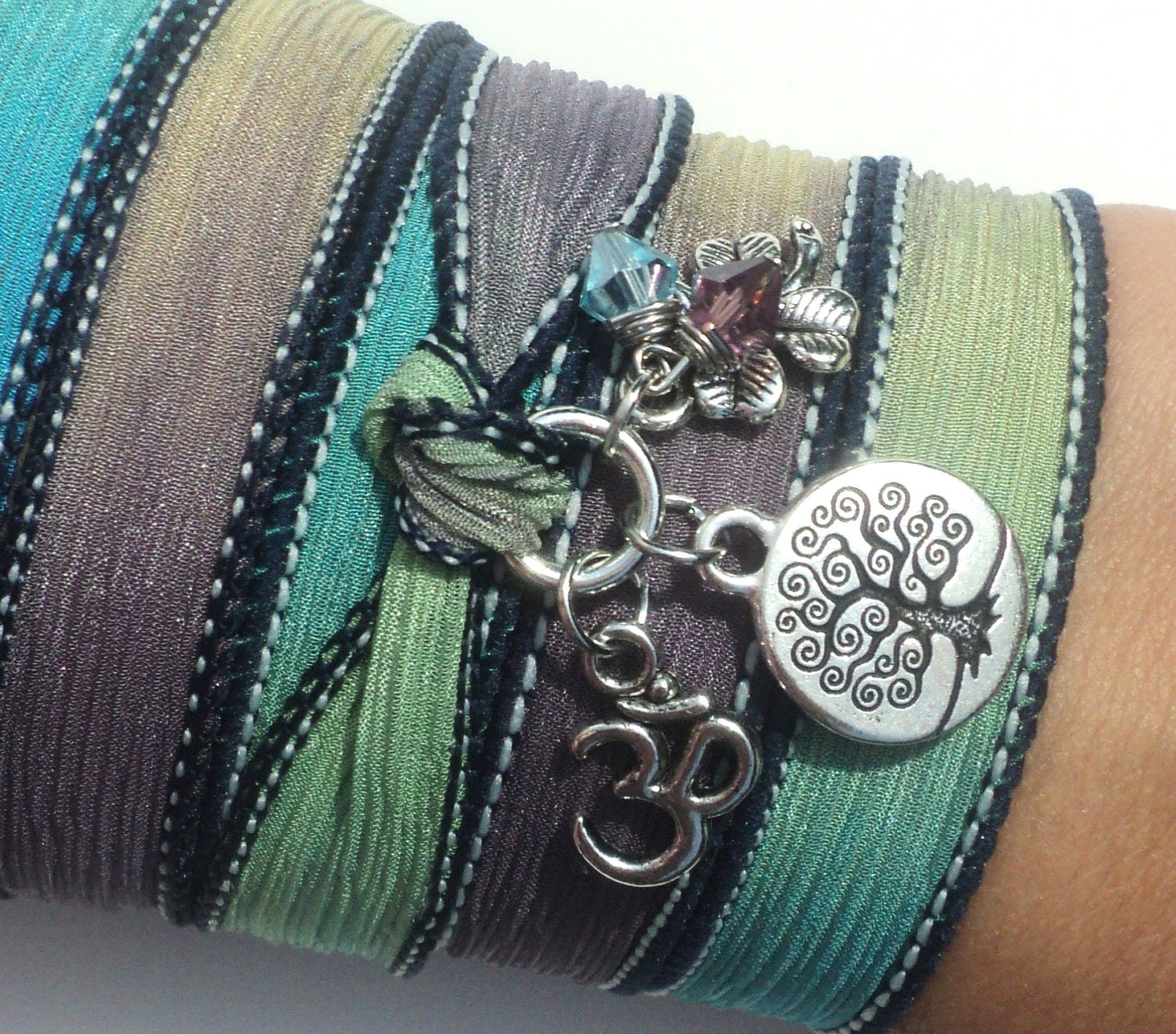 Tree of Life Silk Wrap Bracelet Om Jewelry Yoga Namaste Mother Nature Earthy Necklace Unique Christmas Gift For Her Under 50 Item S91