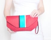 Red felt clutch bag with stripes