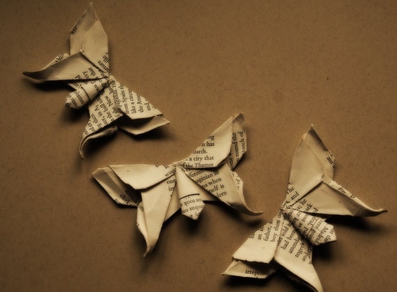 Origami - Paper Butterflies -  Vintage Paper - 3 pieces