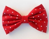 Red White  Small Polka Dots Hair Bow,  Fabric Hair Bow, Girl Hair Bow