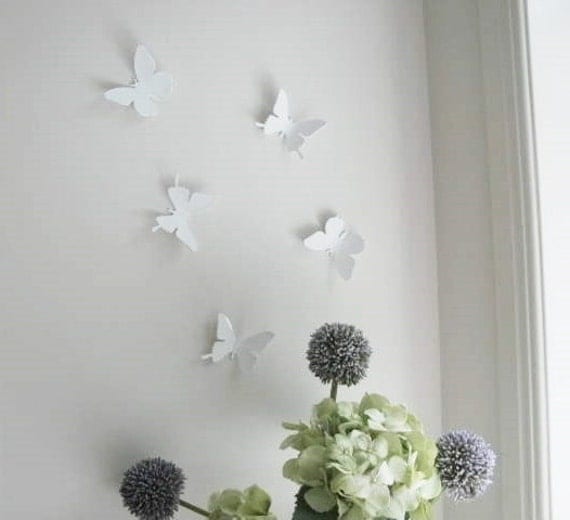 Decal, Set 6, Outdoor Butterflies, 3D White Butterfly, Wedding Decor, White Butterflies