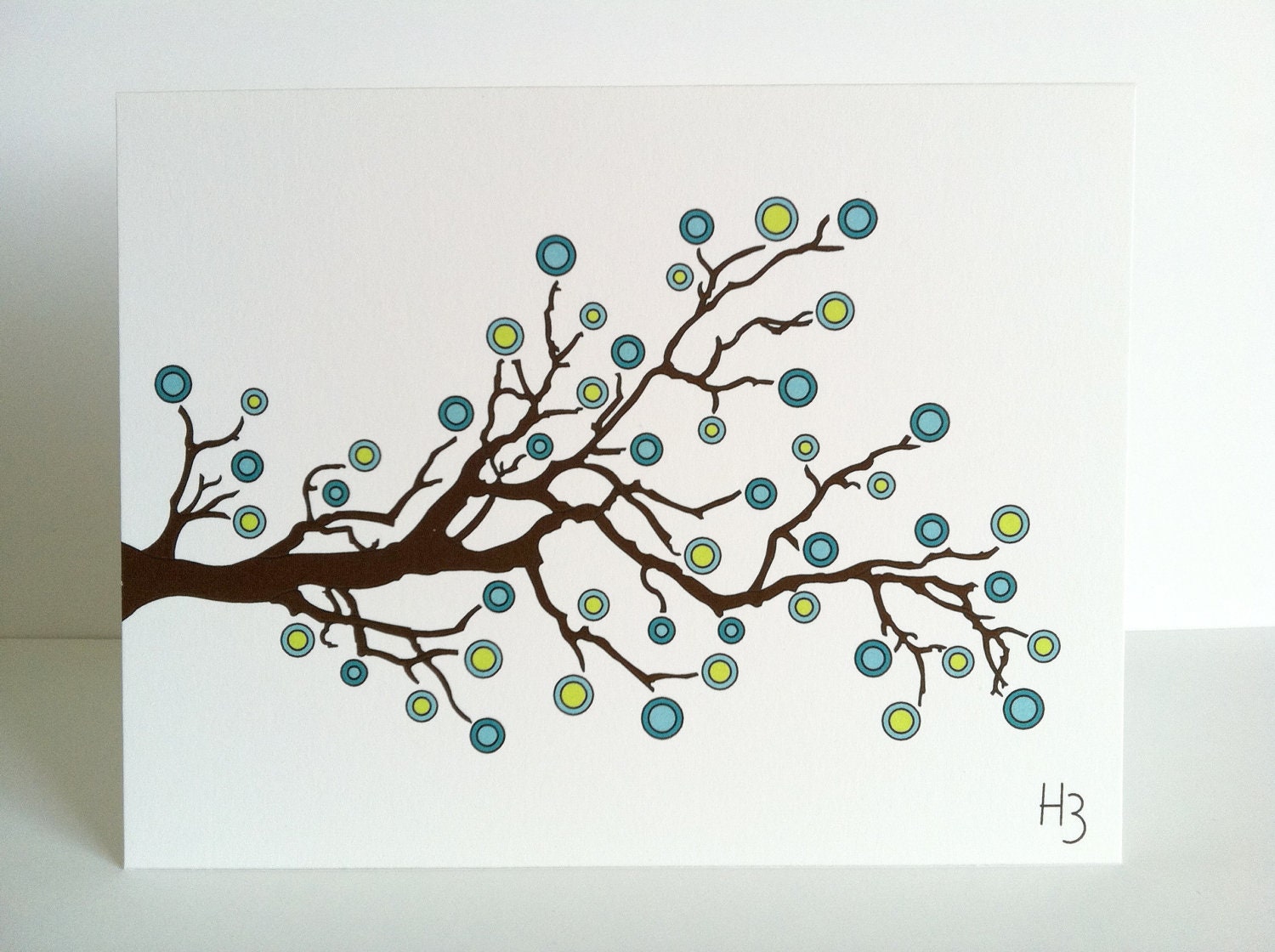 Branch with Berries Note Card, Blank Notes, Abstract Cherry Blossom Greeting Cards, Modern Mothers Day Stationery Set