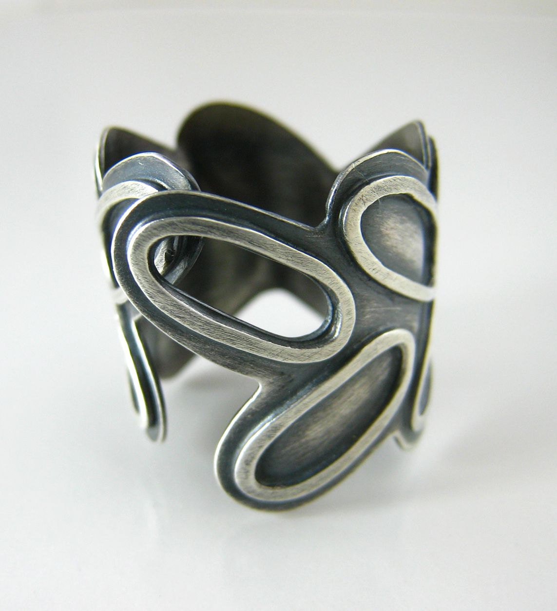 Blackened silver adjustable ring, Unique handmade silver jewelry, art silver, silver jewelry
