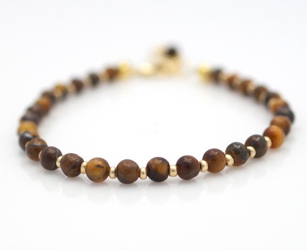 Delicate Tigers Eye Bracelet, Layering Bracelet, Brown Bracelet, Brown and Gold Bracelet