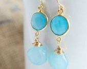 Blue Chalcedony Dangle Earrings, Bezel Set Blue Chalcedony Earrings, Gemstone Earrings