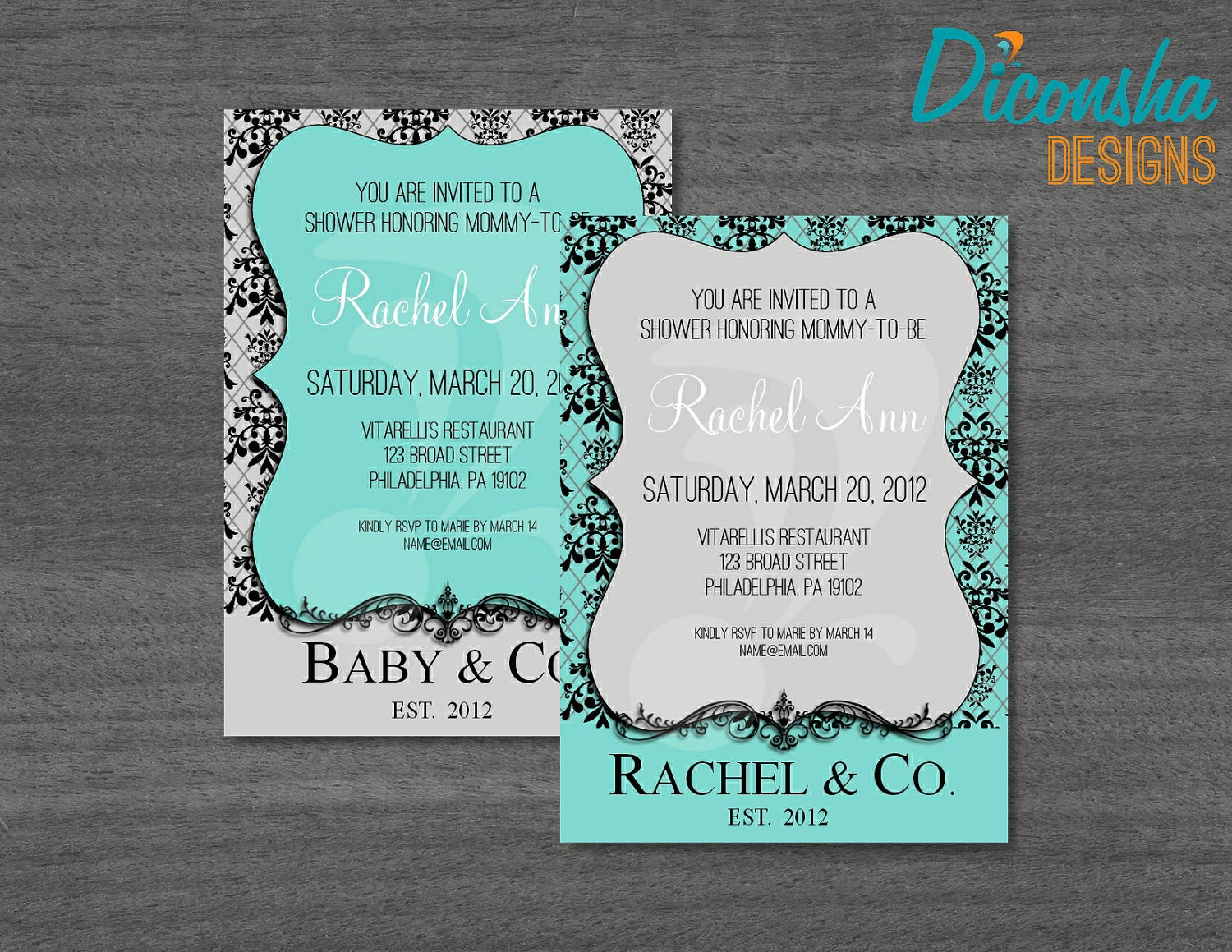 Tiffany Blue Invitations - Baby or Bridal Shower - Printable and Customizable
