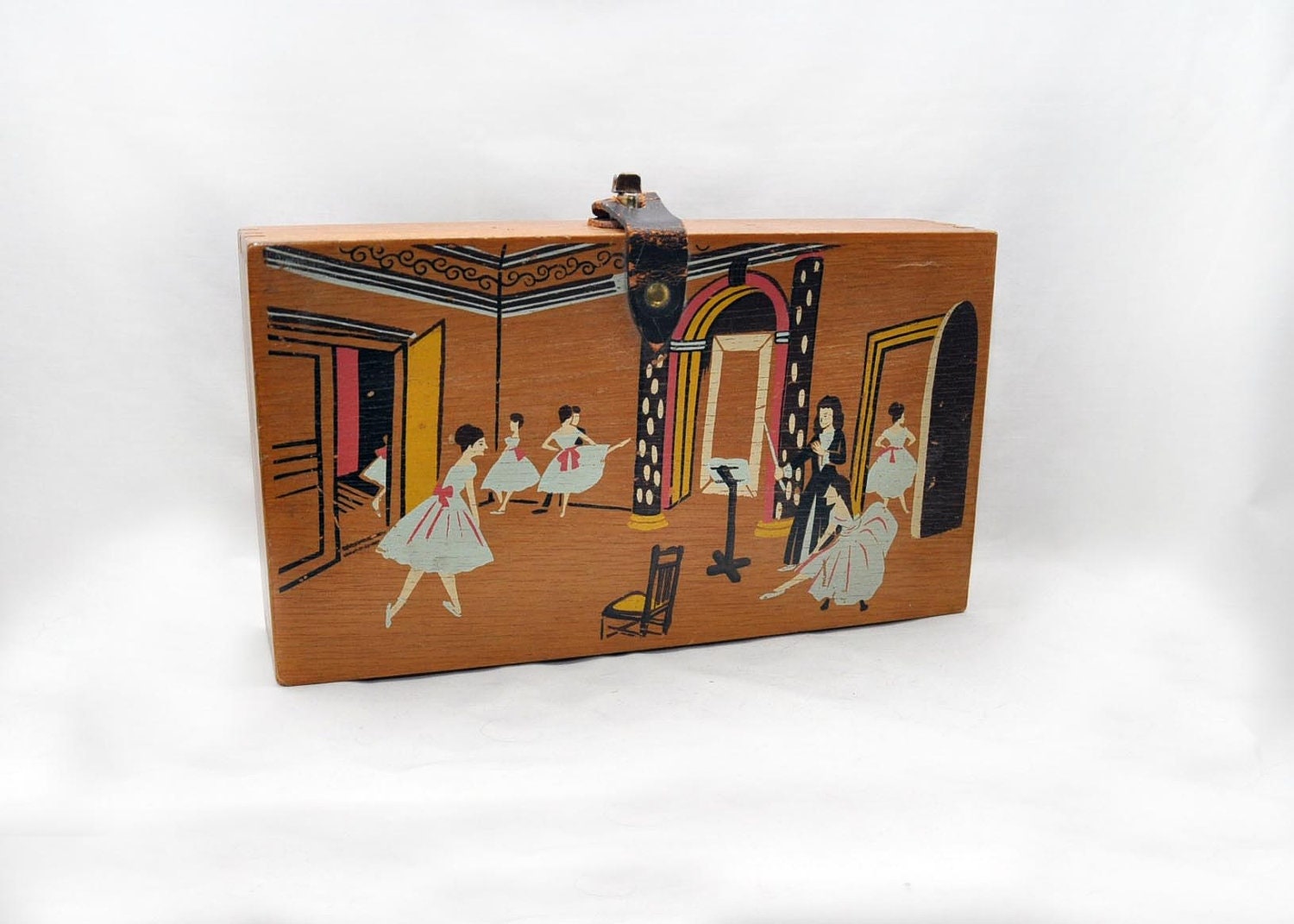 Gary Gails, Dallas, Texas Hand-painted Degas-esque Ballerinas Wooden Purse/Keepsake Box