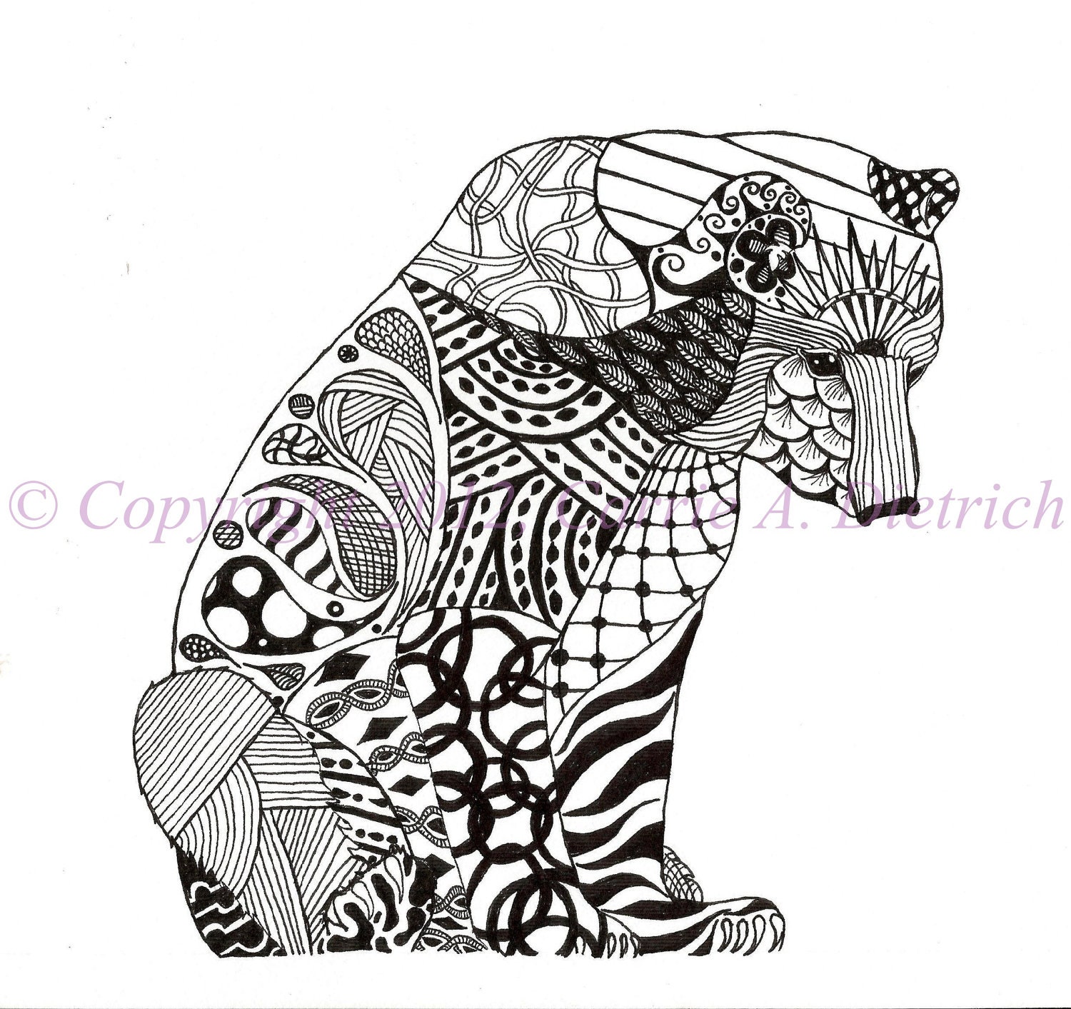 Black and White Art Pen and Ink Animals Polar Bear Illustration Signed 8 x 10 Print Home Decor Design Drawing