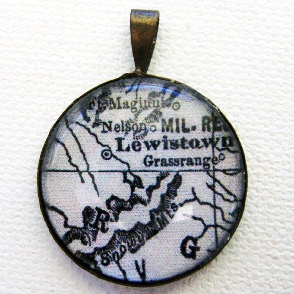 Lewistown Montana Antique Map Necklace Pendant