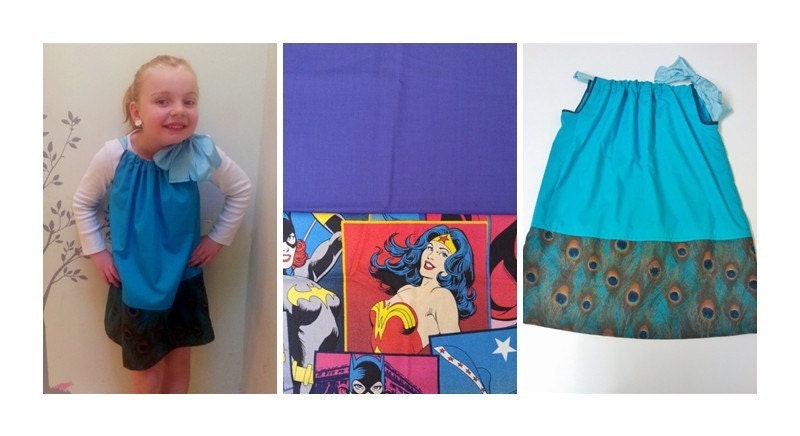 Custom made girls adjustable sundress in  Supergirly fabric. PEACOCK SOLD OUT