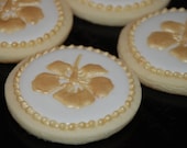 White and Gold Hibiscus Cookies - One Dozen Orange Spice Sugar Cookies