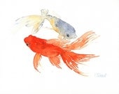 CURIOUS GOLDFISH  - Watercolor paint, Archival Print of Original , signed and dated Paper size: 8"x10" (20,32x25,4cm)