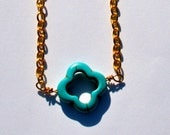 Clover necklace- gold chain with turquoise clover pendant, 18"