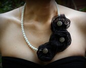 Pearl Necklace-Bridal Necklace-Fabric Flower Necklace-Wedding Jewelry-Wedding Necklace-Black Necklace-Dream Day Designs-Gifts Under 40