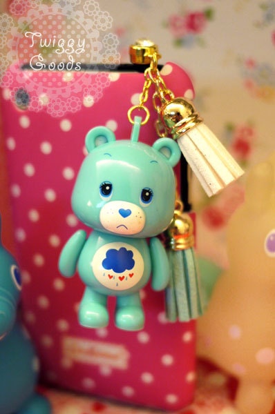 Care Bears Blue Rain Care Bears leather fringe rhinestone Cellphone Dust Plug. Smart Phone Dust Plug Earphone Plug