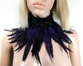 Goth purple violet feather choker necklace collar Burlesque victorian