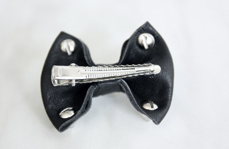 Alligator Clip Leather Bow with studs