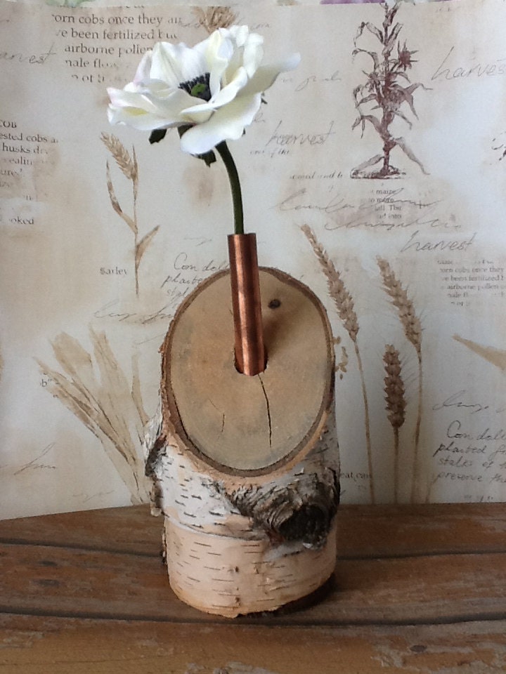 Rustic Wood Custom Birch Tree Vase with copper Wedding Party Event Cabin Decor Display Flower Holder Natural Tree Branch Log