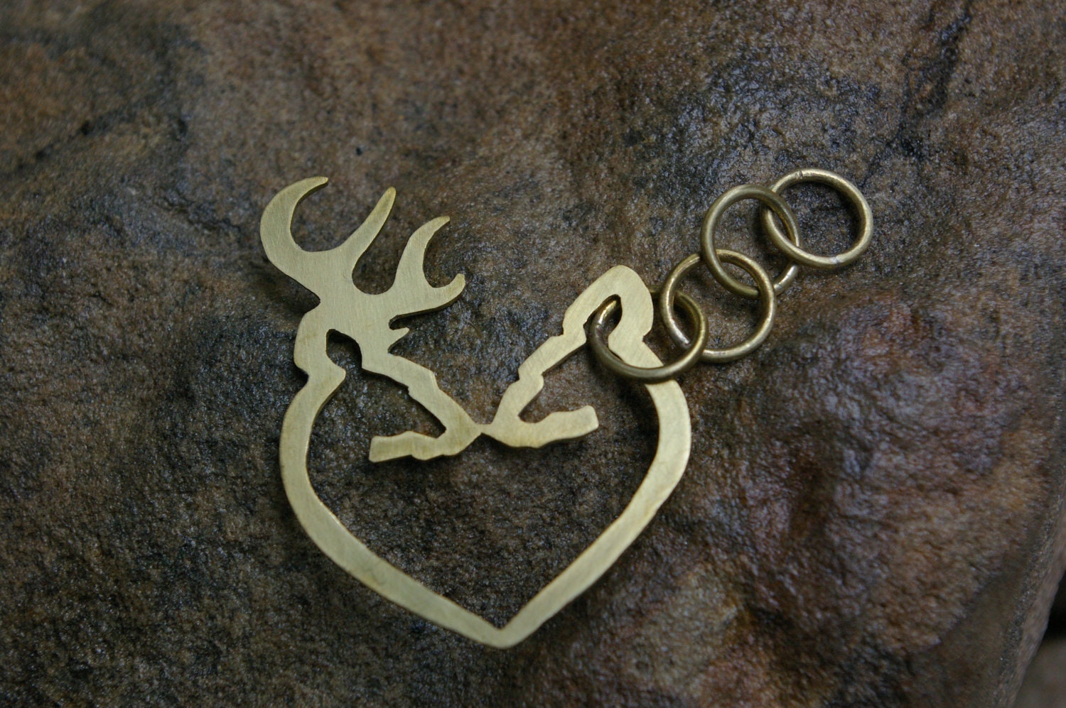 Brass Browning Buck Heart Keychain