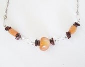 Orange Gift For Her Jade Silver Necklace Women Boho Hippie Chic Gemstones Jewelry Zen Jade Stones Agate Gemstones Necklace Women Jewelry