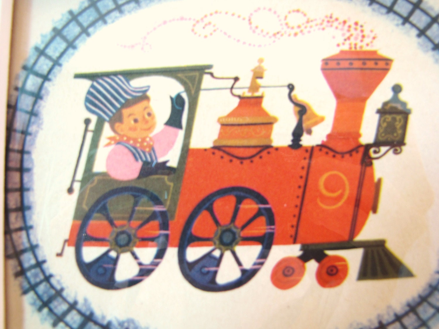 Retro Nursery Decor. Train. Art print. Upcycled. Rhymes in frame. Shabby Chic. Vintage. Baby