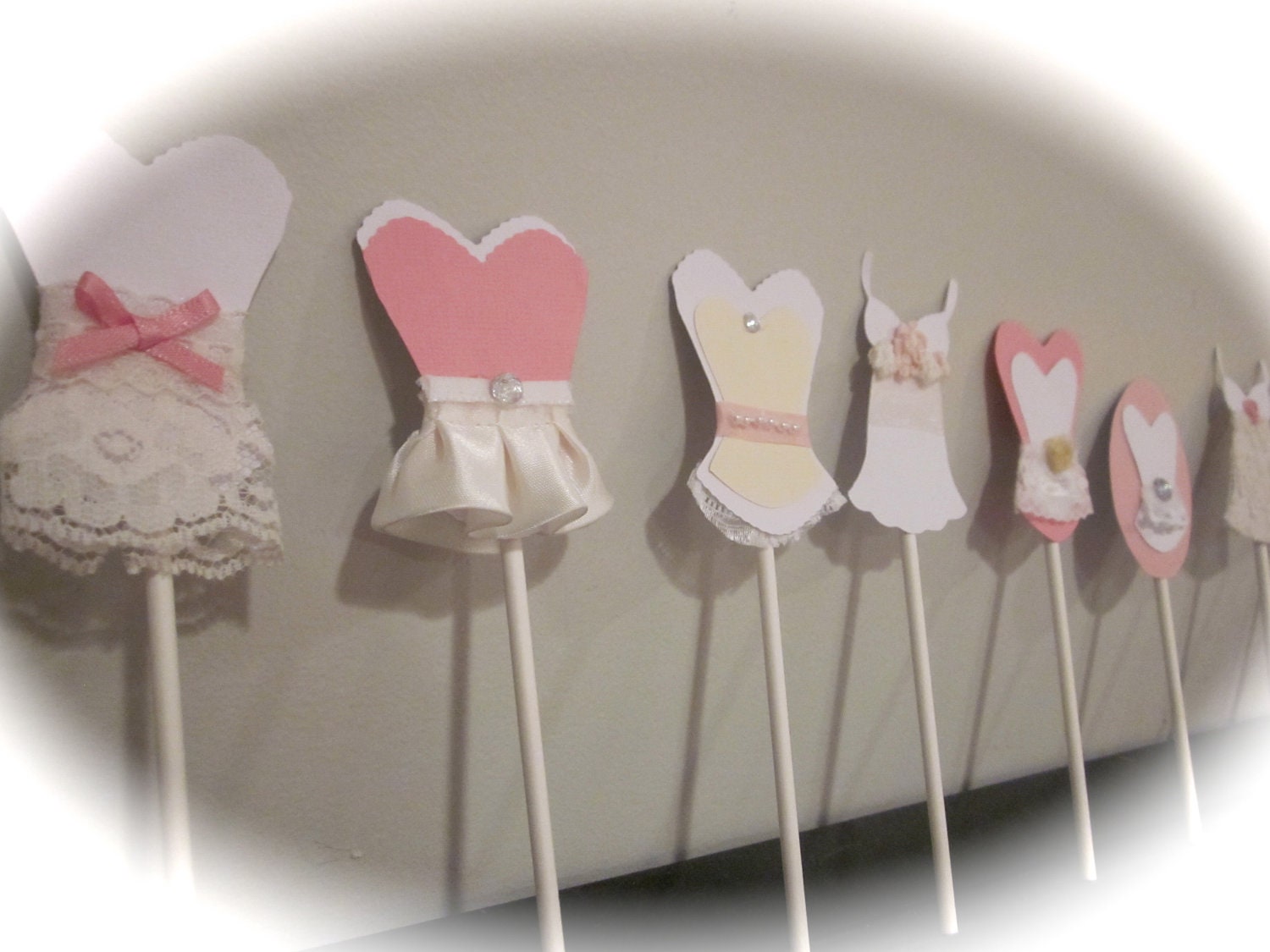 Bachelorette party cupcake toppers corset lingerie heart lips and high heel MIX and MATCH set of 12 SHABBY chic vintage look