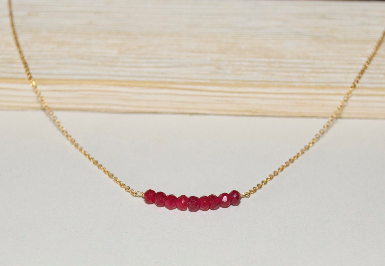 Ruby Bar Necklace, Minimalist Jewelry