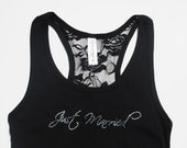 Just Married Tank Top. Bride, Bridesmaid, Maid of Honor, Matron of Honor, Bachelorette Party, Bridal Party Lace Shirts