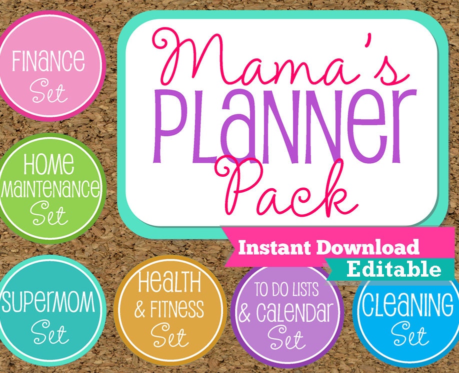 EDITABLE and INSTANT DOWNLOAD-Mom Planner Printables- Family Organizer Set-7 Sets Included