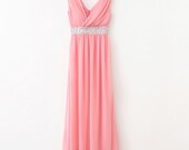 A-line V-neck Sleeveless Floor-length Chiffon Bridesmaid Dress With Paillette Free Shipping