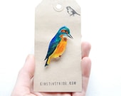 Bird Brooch. Hand drawn Kingfisher.
