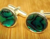 New Zealand Green Paua Shell Merced Cuff Links / 1 Pair / Groom / Groomsmen / Best Man Gift Cufflinks