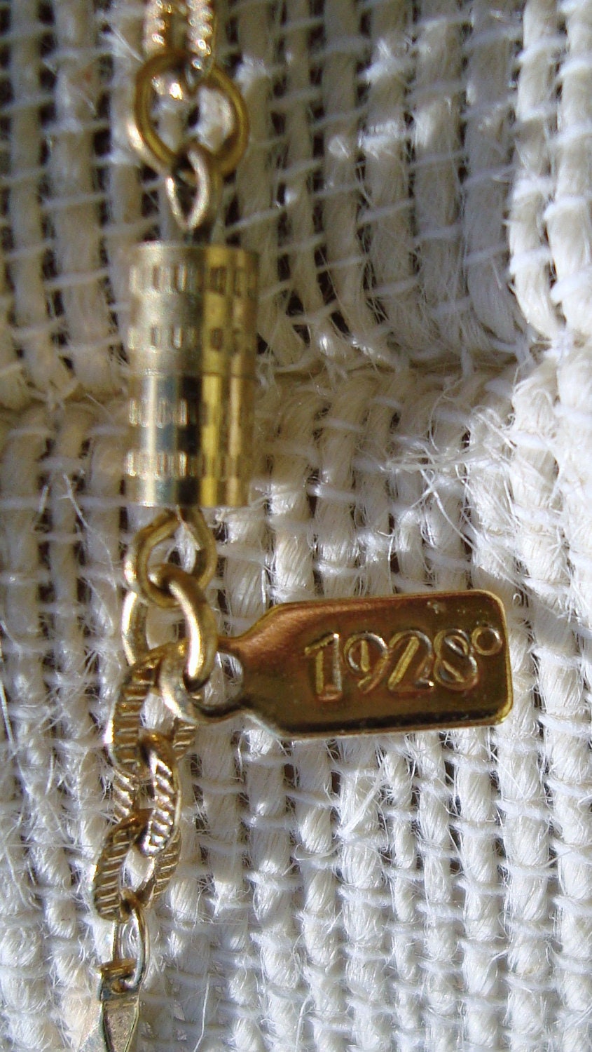 Vintage Jewelry Necklace 1928 Signed Cabochon and drop Pearl Gold Tone Bar Link 18 inch Chain