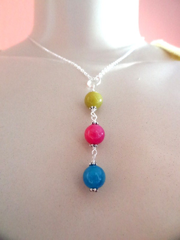 Pink Blue Green Dyed Quartz Bead Pendant Crystal Silver Necklace Jewelry