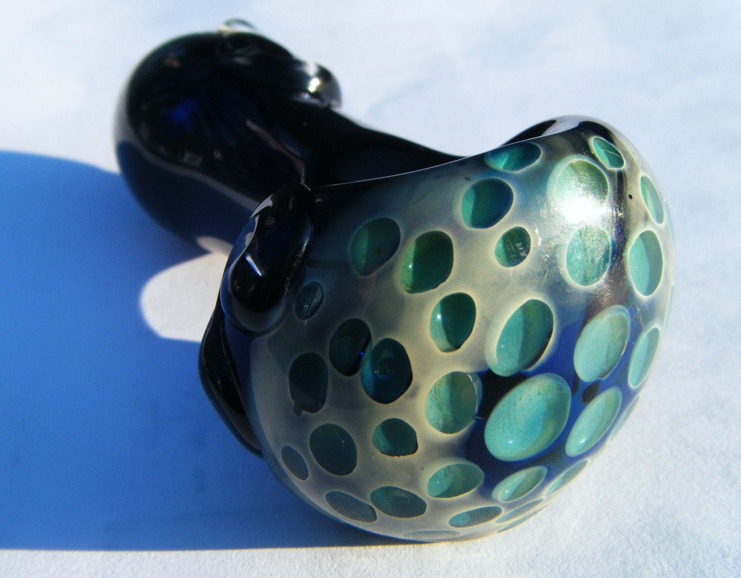 MINI Pseudo Honeycomb Spoon Pipe Silver Fumed Cobalt Blue HAND BLOWN Glass Bowl