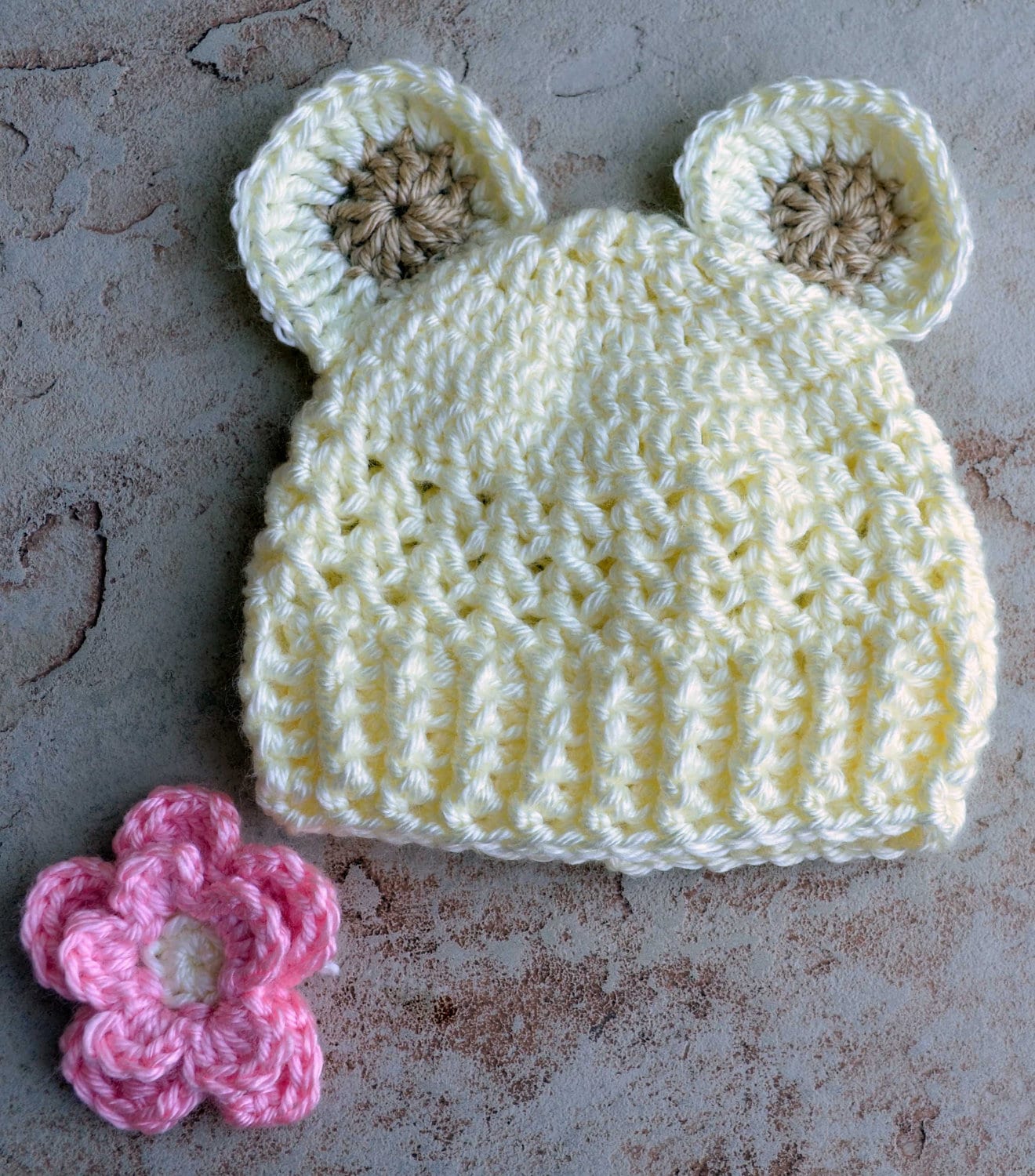 Newborn Crochet Hats, Gender Neutral Baby Hats, Cream Colored Baby Bear Hat, Baby Bear Crochet Hat, Baby Bear Knit Hat, Newborn Bear Hat