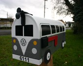 Grey Volkswagen Bus Mailbox by TheBusBox Custom made - Choose your color - SplitBusBox