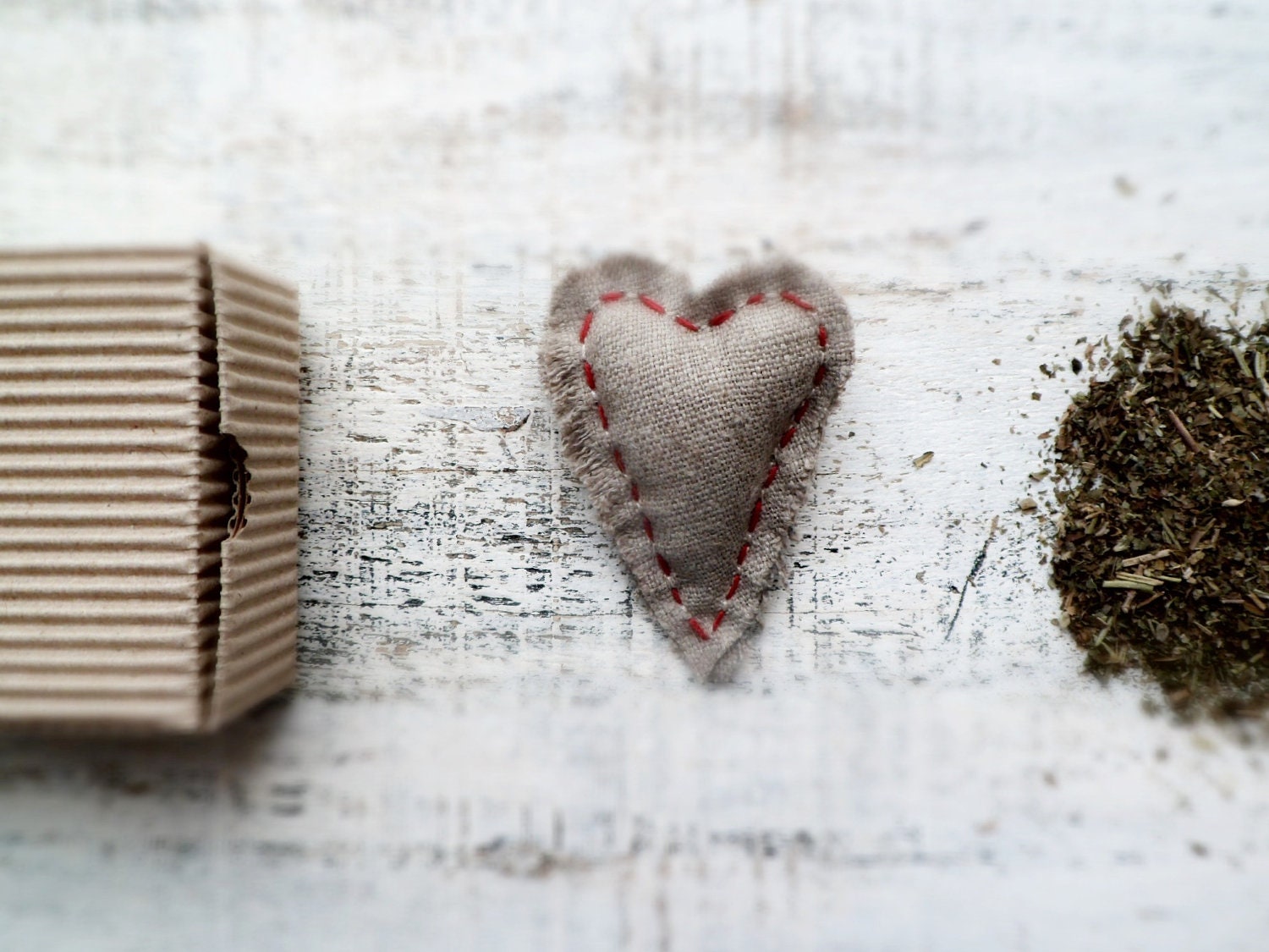 Herbal brooch heart pin sachet boho jewelry rustic rosemary mint basil textile jewelry grey brown neutral red