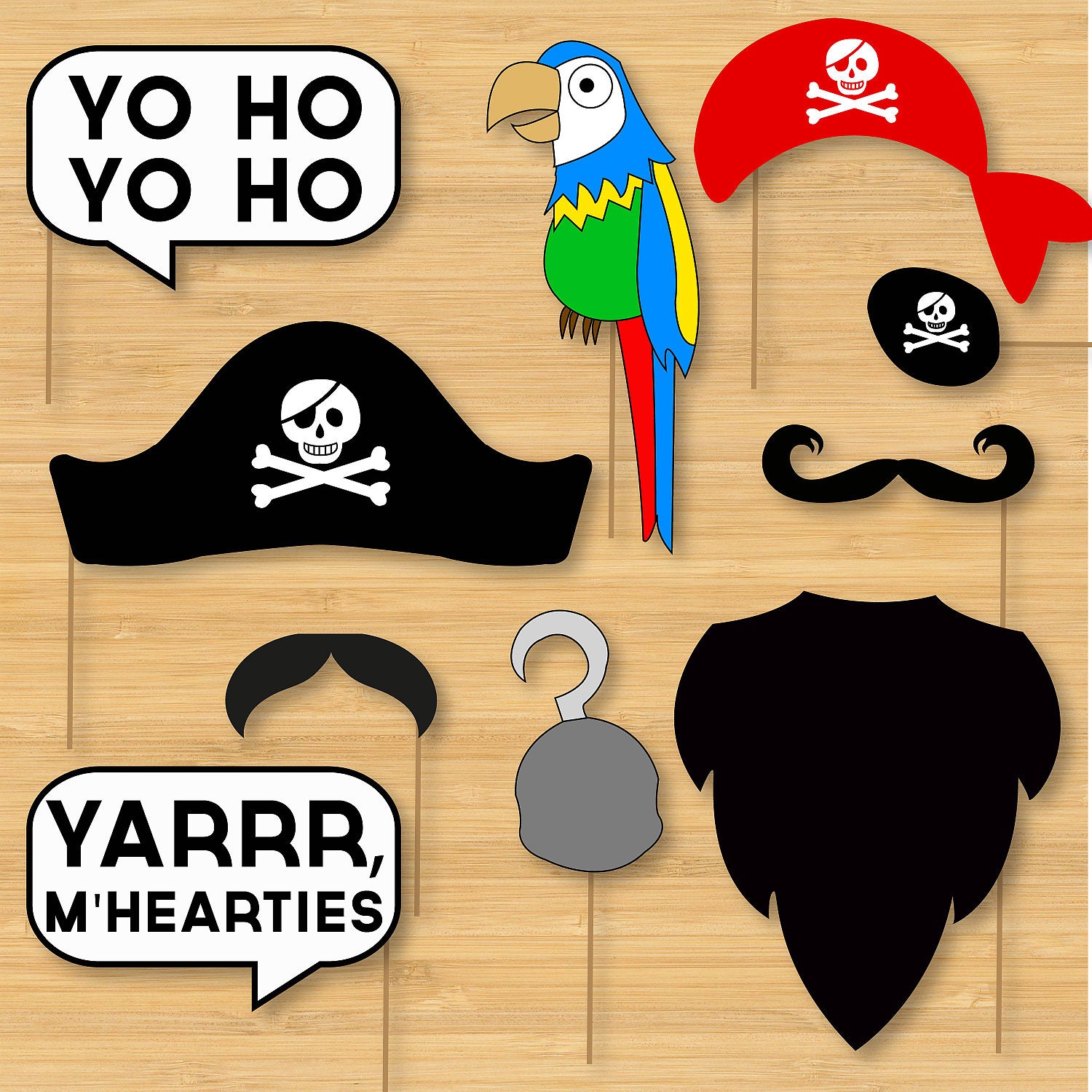 DIY Pirate Photo Booth Props - Moustaches, Beards, Hats, Speech Bubbles - Printable, Digital, Photobooth