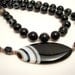 Black Agate Gemstone Necklace, Black and White Beaded Necklace, Long Black Necklace