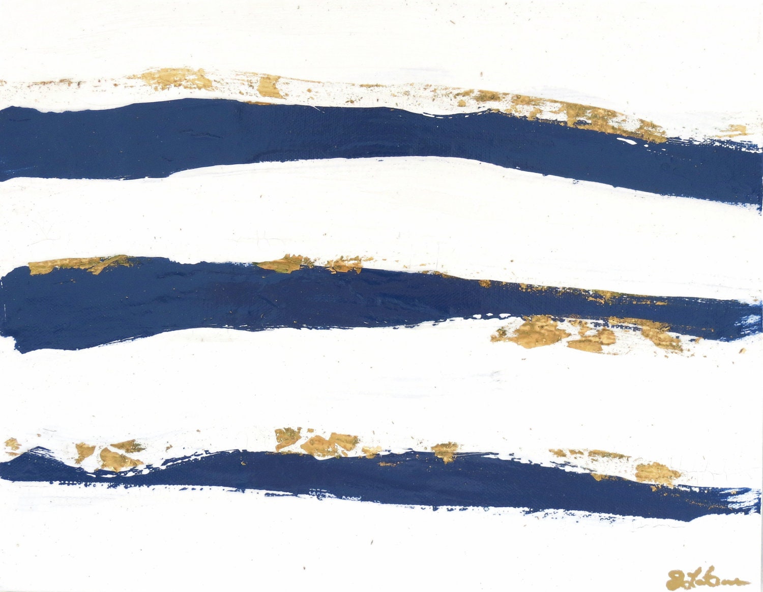 Art Original Abstract Painting "Mod Undercurrent No. 5" Navy, White, Gold Painting on Canvas