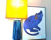 MidCentury Blue Lava Glaze Drip Ceramic Lamp Table Lamp , Tall Big Large Lamp