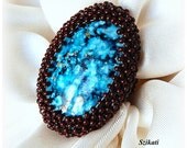Beaded turquoise brown ring, unique autumn fashion, fall colors, OOAK