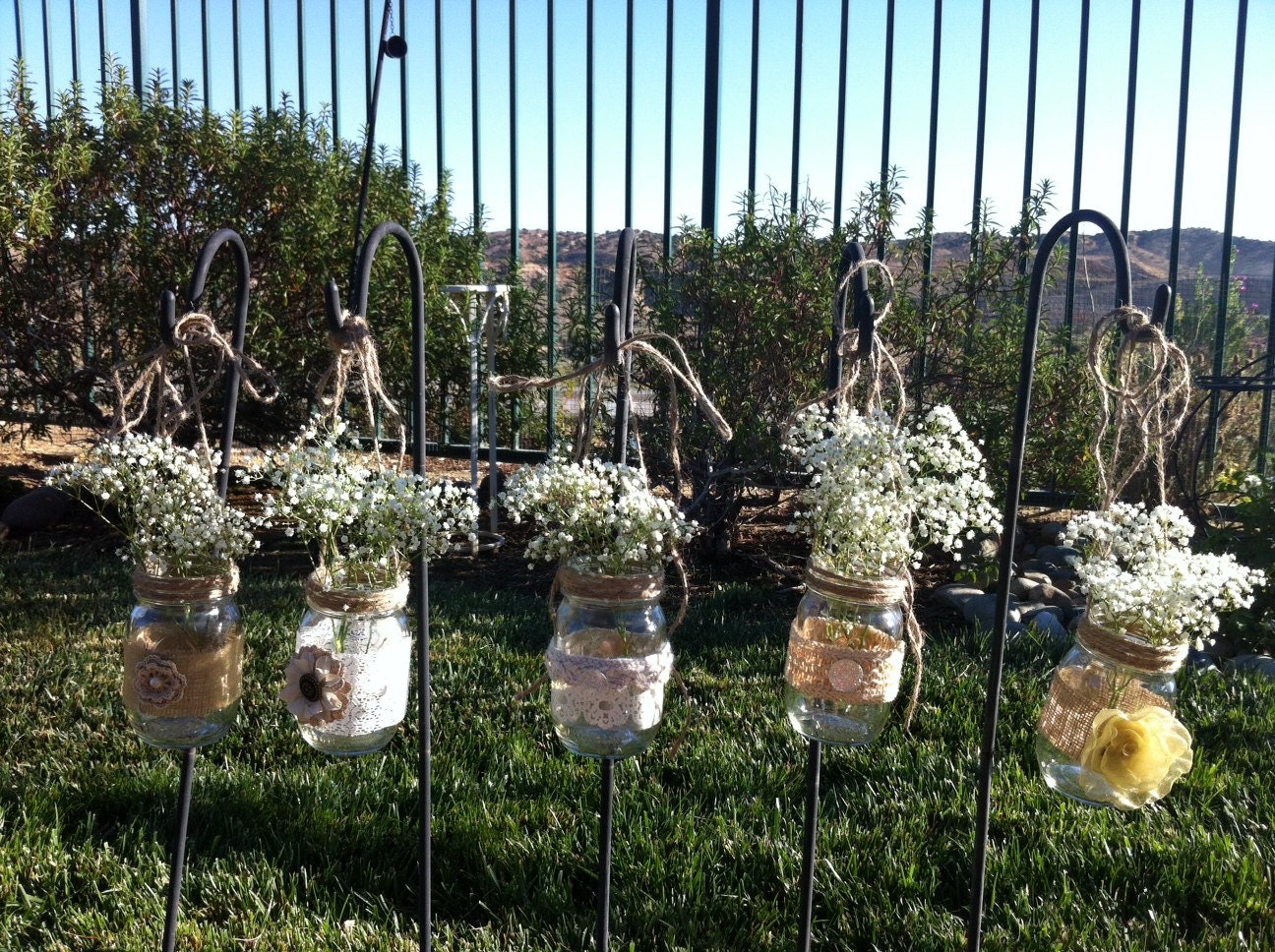 BURLAP LACE HANGING Mason Jars Bulk Candle Holders for Wedding Cottage Decor:Rustic Farm House decorations Set of 15 hanging lanterns