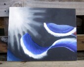 Blue and Black Wave - Original Acrylic Abstract Painting 14" x 11"