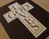 11"x14" Matted God Loves--Word Art-- Scripture John 3:16