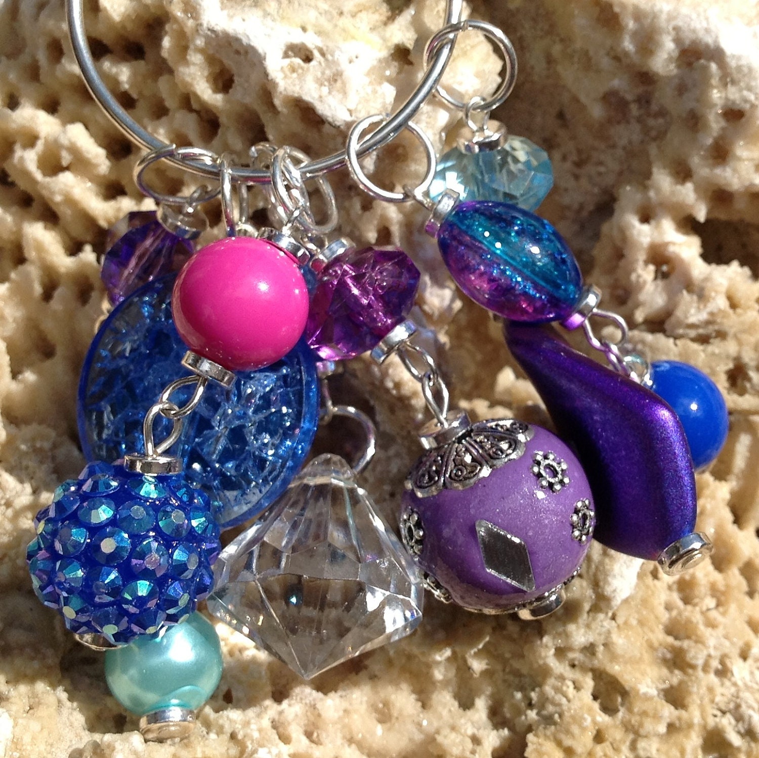 Blue and purple statement necklace with matching earrings, blue purple necklace, bright blue necklace, cobalt necklace, long blue necklace