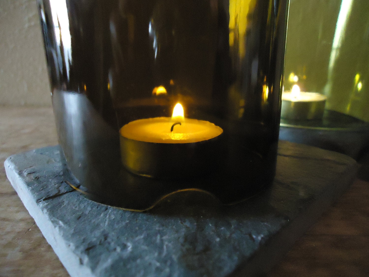 Tea Light Candle Holders Hurricane Lamps Lanterns made from Upcycled Wine Bottles Large Quantities Available