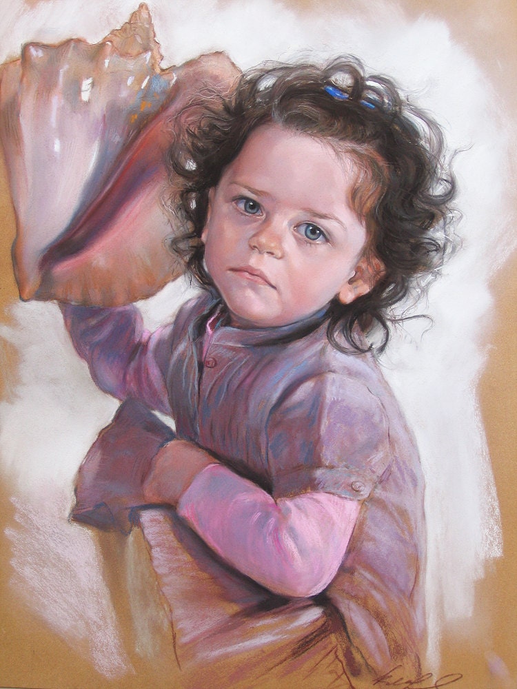 Custom portrait. Pastel portrait from your photography. Kids portrait paint by hand. Art original